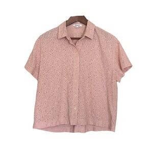 Madewell Pink Floral Eyelet Short Sleeve Button Up Central Shirt Women Small